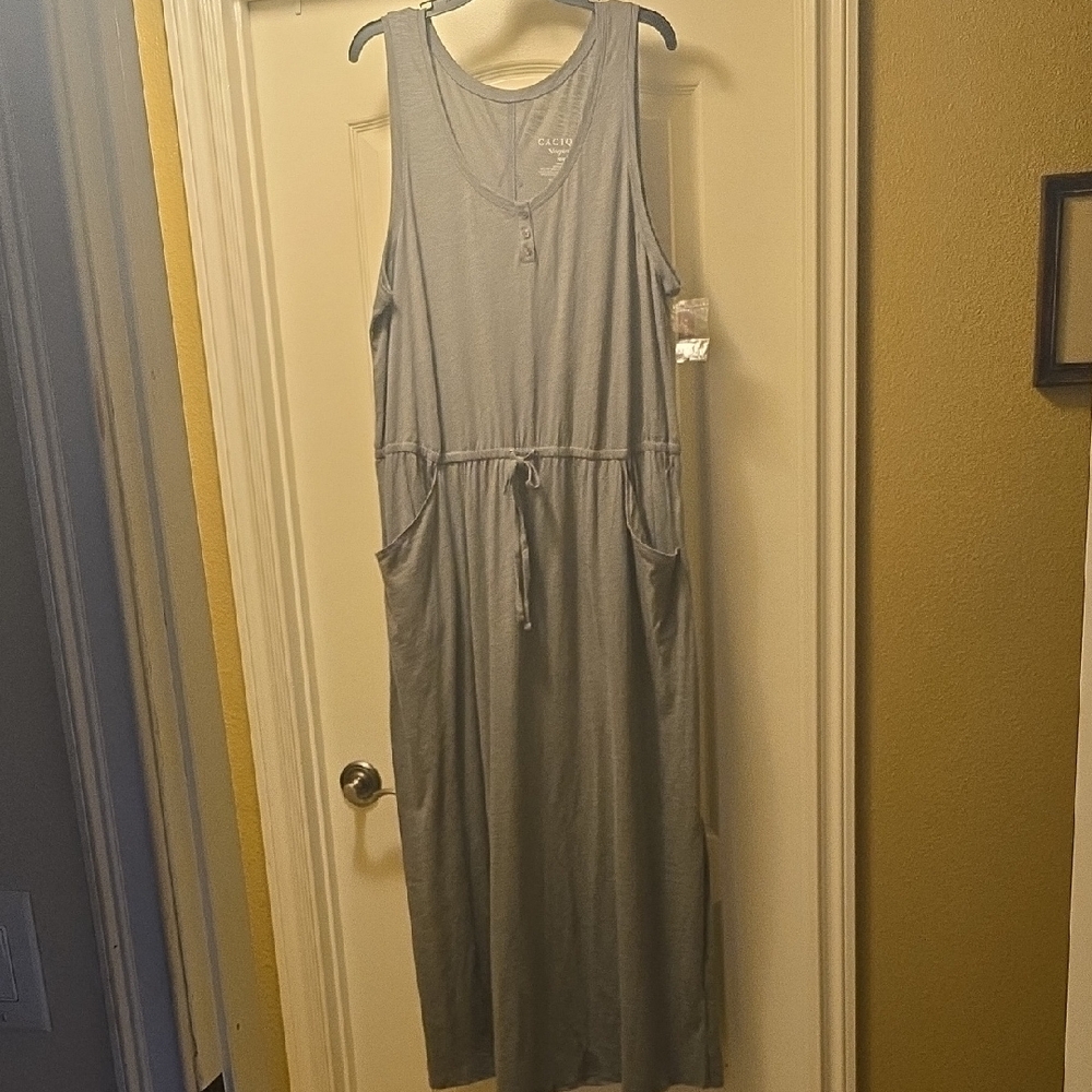 Lane Bryant Sleeveless Henley Drawstring Maxi Dress in Light Blue